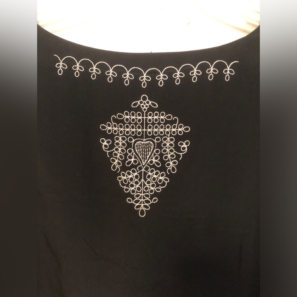 VTG Diane von Furstenberg Silk Black Tunic White Embroidery Boho Plus size - Picture 10 of 14